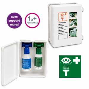 Trousse oculaire – 100ml lavage oculaire + 250 ml pH neutre – avec support mural