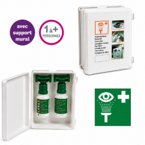 Trousse oculaire – 2 flacons lavage 200 ml – avec support mural